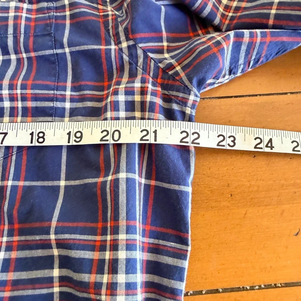 Banana Republic Mens Untucked Fit Plaid Button Down Shirt Blue Red White Large‎